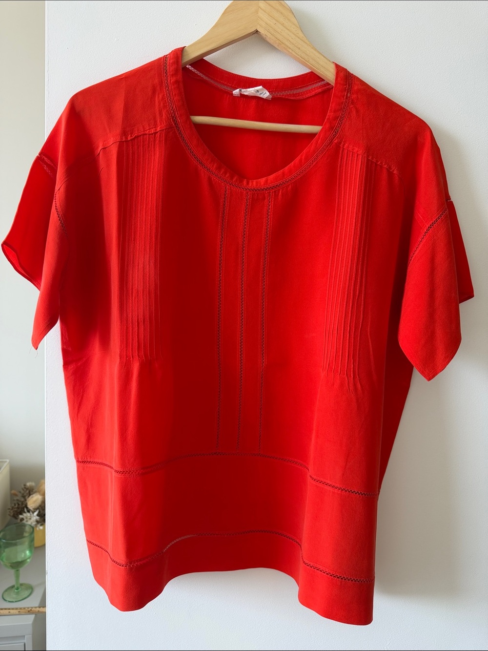 Club Monaco Orange/Red Short Sleeve Silk Top